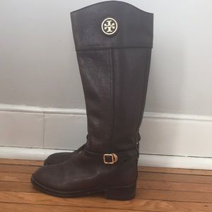 Tory Burch brown pebbled leather boots size 8